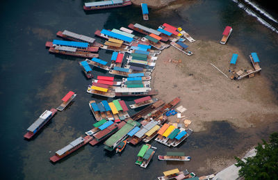 High angle view of ship in water