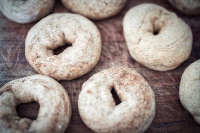 Close-up of bagel dough on table