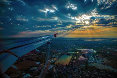 Aerial view of sea at sunset