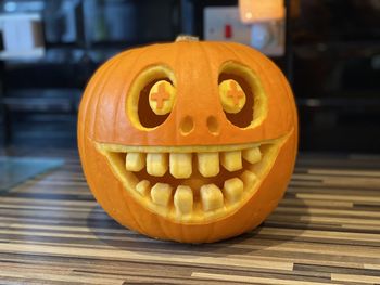 Close-up of pumpkin on table