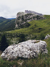 Scenic view of lake by mountain against sky
