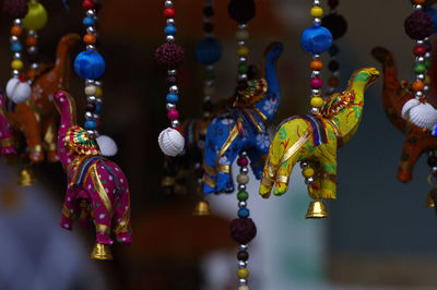 Close-up of colorful animal decoration for sale at market