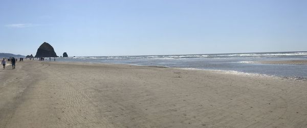 Scenic view of beach against clear sky