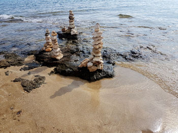 High angle view of rocks on beach