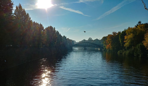 Scenic view of river by trees against sky