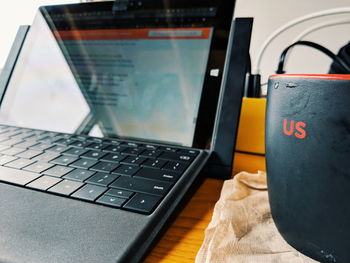 Close-up of laptop on table