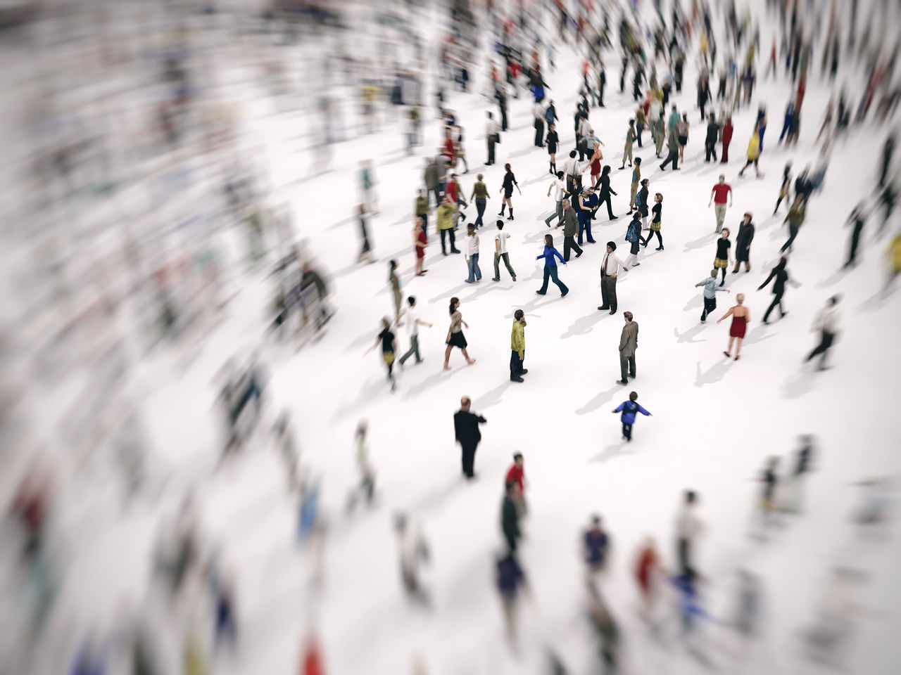 HIGH ANGLE VIEW OF PEOPLE ON SNOW COVERED LANDSCAPE