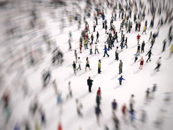 High angle view of people on snow