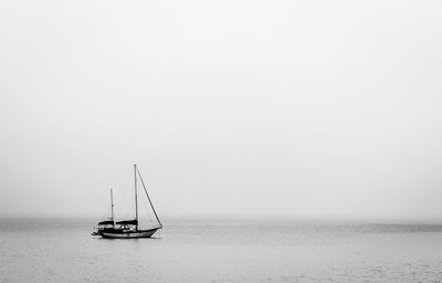 Sailboat sailing on sea against sky