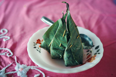 High angle view of food in plate