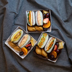 High angle view of breakfast on table