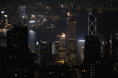 Illuminated buildings in city at night