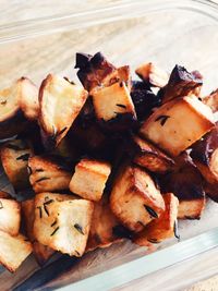 High angle view of food in plate