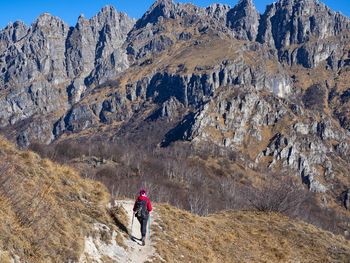 Trekking scene on lake como alps