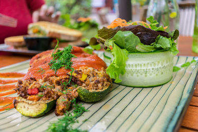 Close-up of vegetables in plate on table