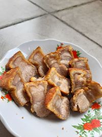 High angle view of food in plate on table