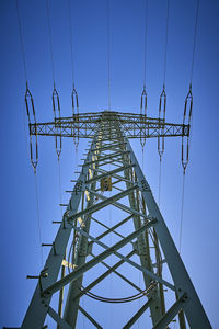 Low angle view of electricity pylon against sky