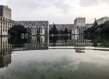 Reflection of buildings in lake