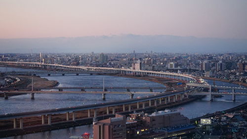 High angle view of bridge over river in city