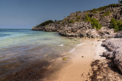 Scenic view of beach against clear sky