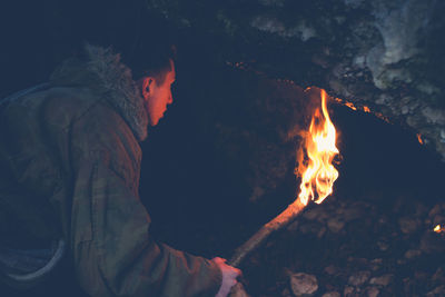 Close-up of bonfire at night