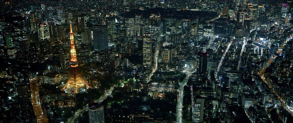 Aerial view of illuminated city at night,tokyo,japan