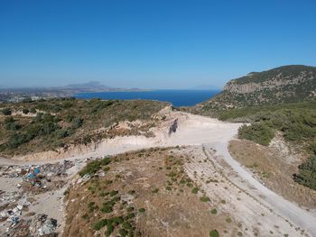 Scenic view of sea against clear blue sky