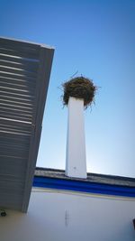 Low angle view of building against clear blue sky