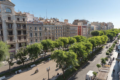 High angle view of street amidst buildings in city