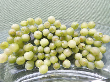 High angle view of grapes in bowl