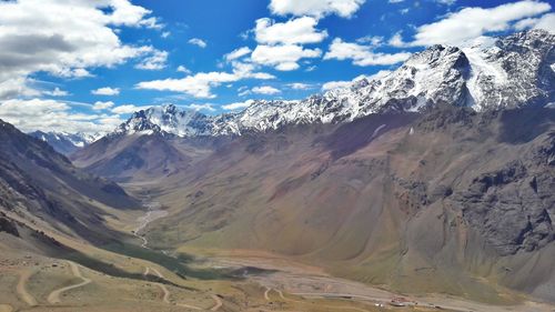 Scenic view of snowcapped mountains against sky