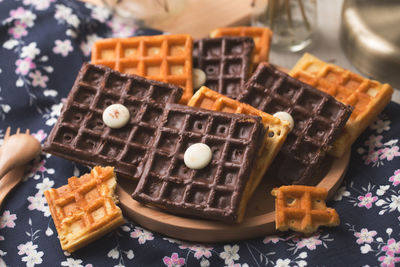 High angle view of chocolate cake on table