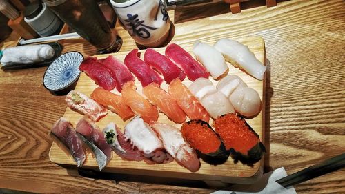 High angle view of sushi