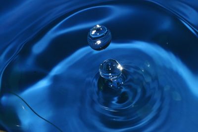 High angle view of drop falling in water