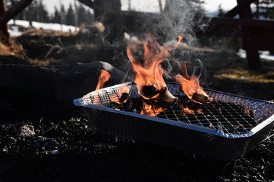 Bonfire on barbecue grill