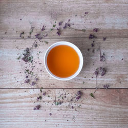 Directly above shot of tea cup on table