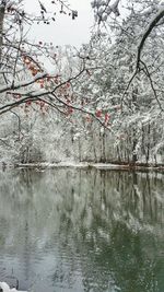 Scenic view of lake against sky during winter