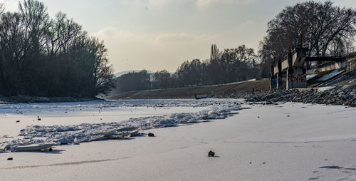 Scenic view of landscape against sky during winter