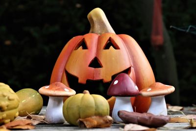 Close-up of pumpkin on pumpkins during halloween