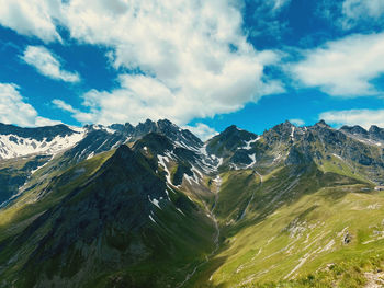 Scenic view of snowcapped mountains against sky