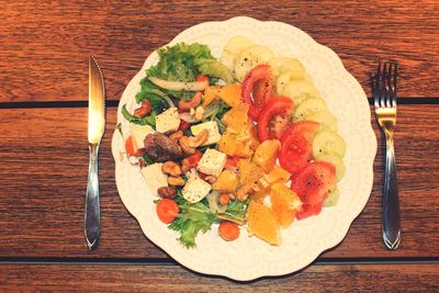 Directly above shot of salad in plate on table