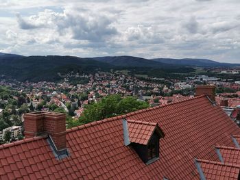 High angle view of townscape against sky