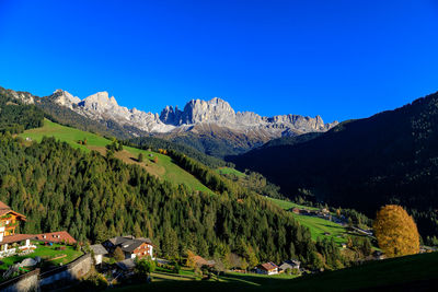 Panoramic view of mountains against clear blue sky