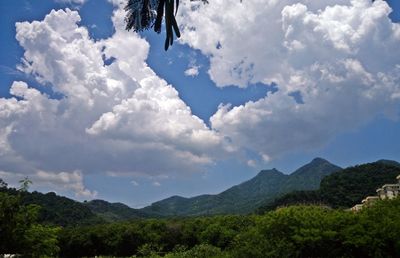 Low angle view of mountains against sky