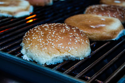 Close-up of bread on barbecue grill