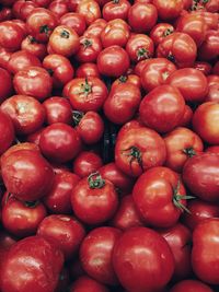 High angle view of tomatoes for sale at market stall