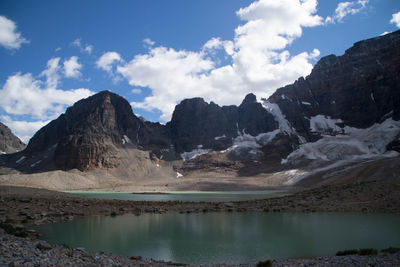 Lake with mountain in background