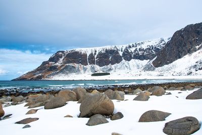 Scenic view of snowcapped mountain against sky