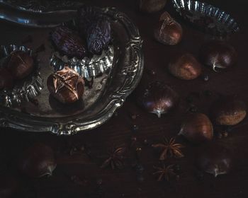 High angle view of food on table