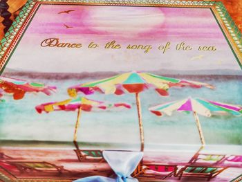 Close-up of text on table